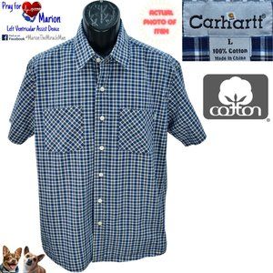 Carhartt Large Navy Blue Black Plaid Classic Short Sleeve w/ Pockets S245 NVY